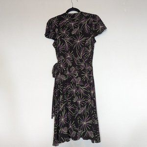 Loco Lindo Vintage Inspired Short Sleeve Wrap Midi Dress Brown Size M